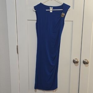 Cachet Blue and Gold Sleeveless Sheath Midi Dress